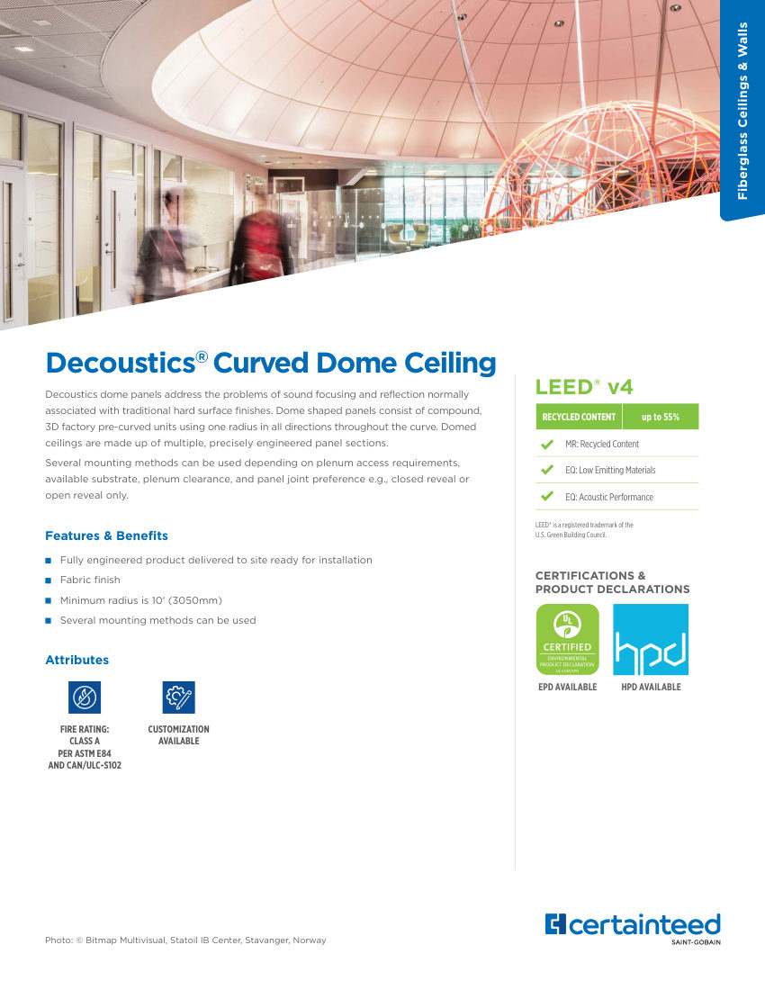 CertainTeed decoustics curved dome ceiling cut sheet — first page