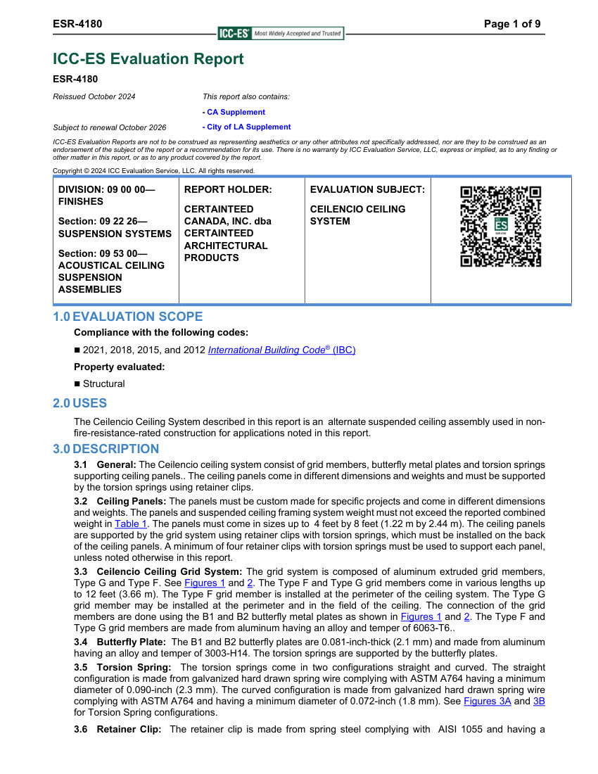 CertainTeed ESR 4180 cut sheet — first page