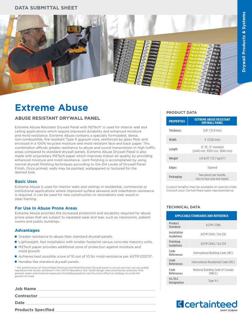 CertainTeed extreme abuse cut sheet — first page