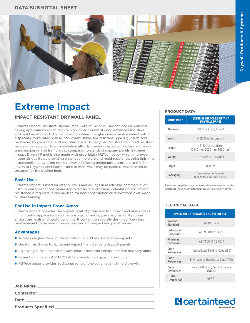 CertainTeed EXTREME IMPACT-8' cut sheet — first page