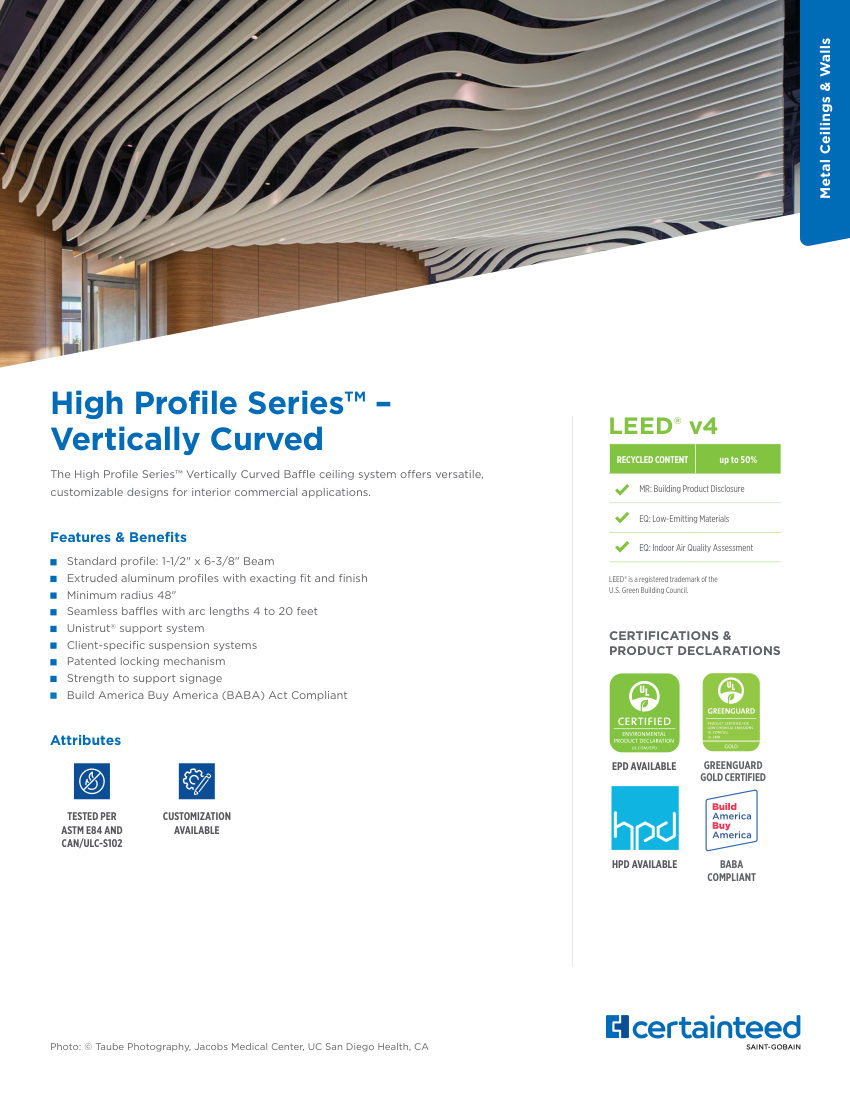 CertainTeed high profile series vertically curved cut sheet — first page