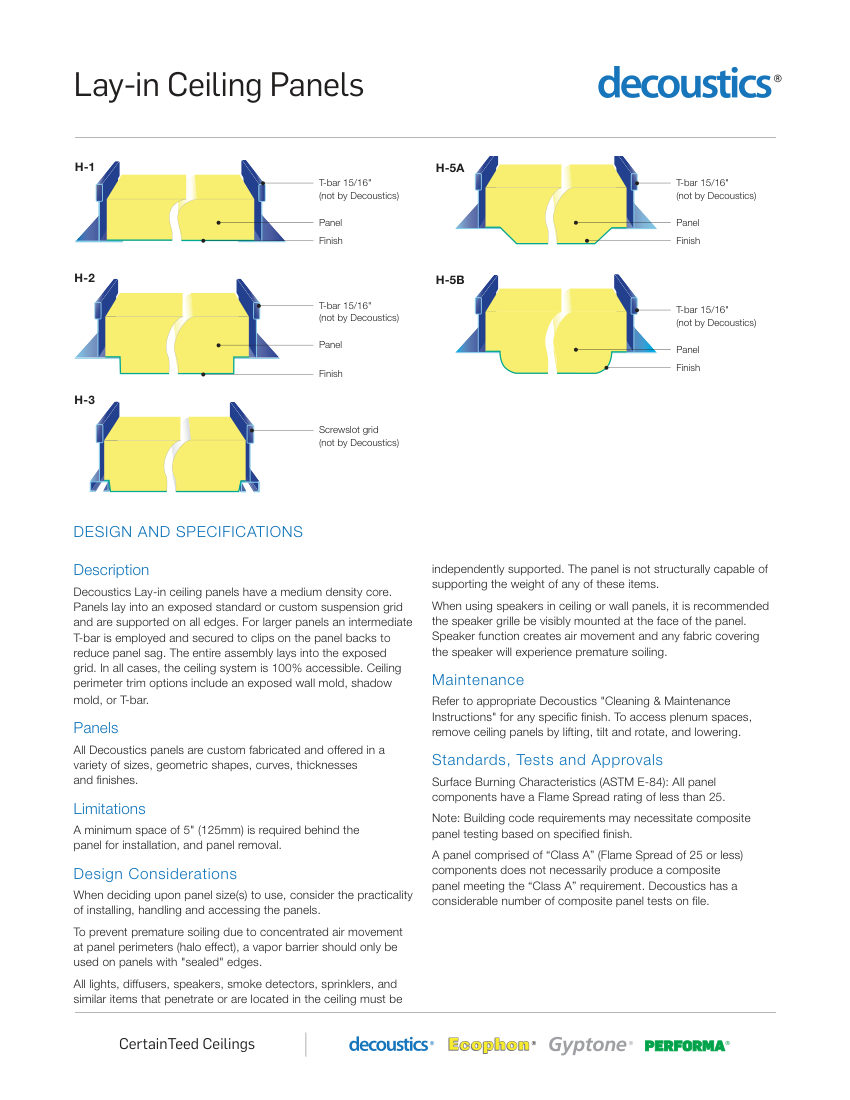 CertainTeed lay in ceiling panels system cut sheet — first page