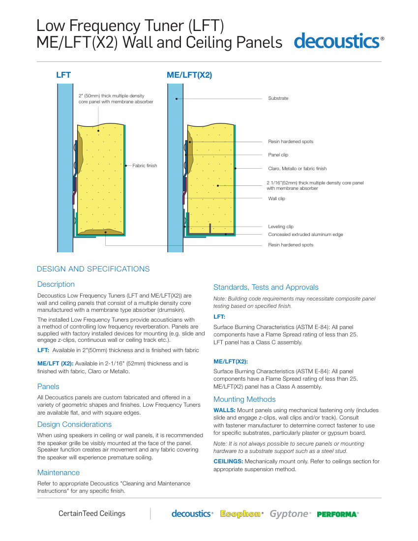 CertainTeed Low Frequency Tuner-ME/LFT(X2) cut sheet — first page