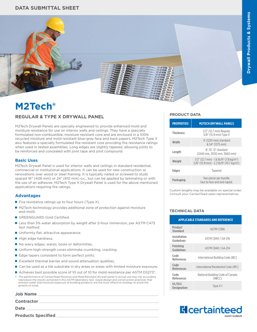 CertainTeed M2TECHOPENDOWNLOADCOPY cut sheet — first page