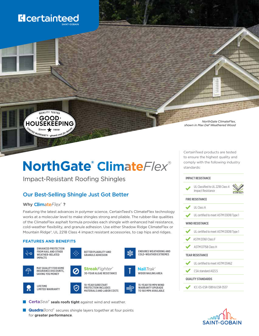 CertainTeed northgate climateflex sellsheet 00 04 990 NA EN den slc nc 2 cut sheet — first page