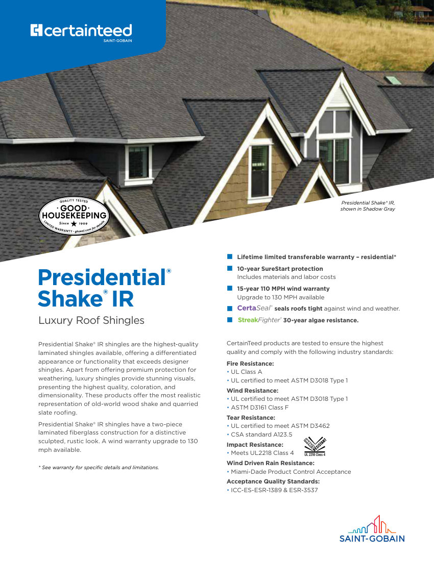 CertainTeed presidential ir sellsheet 00 04 1966 NA EN 2601 cut sheet — first page