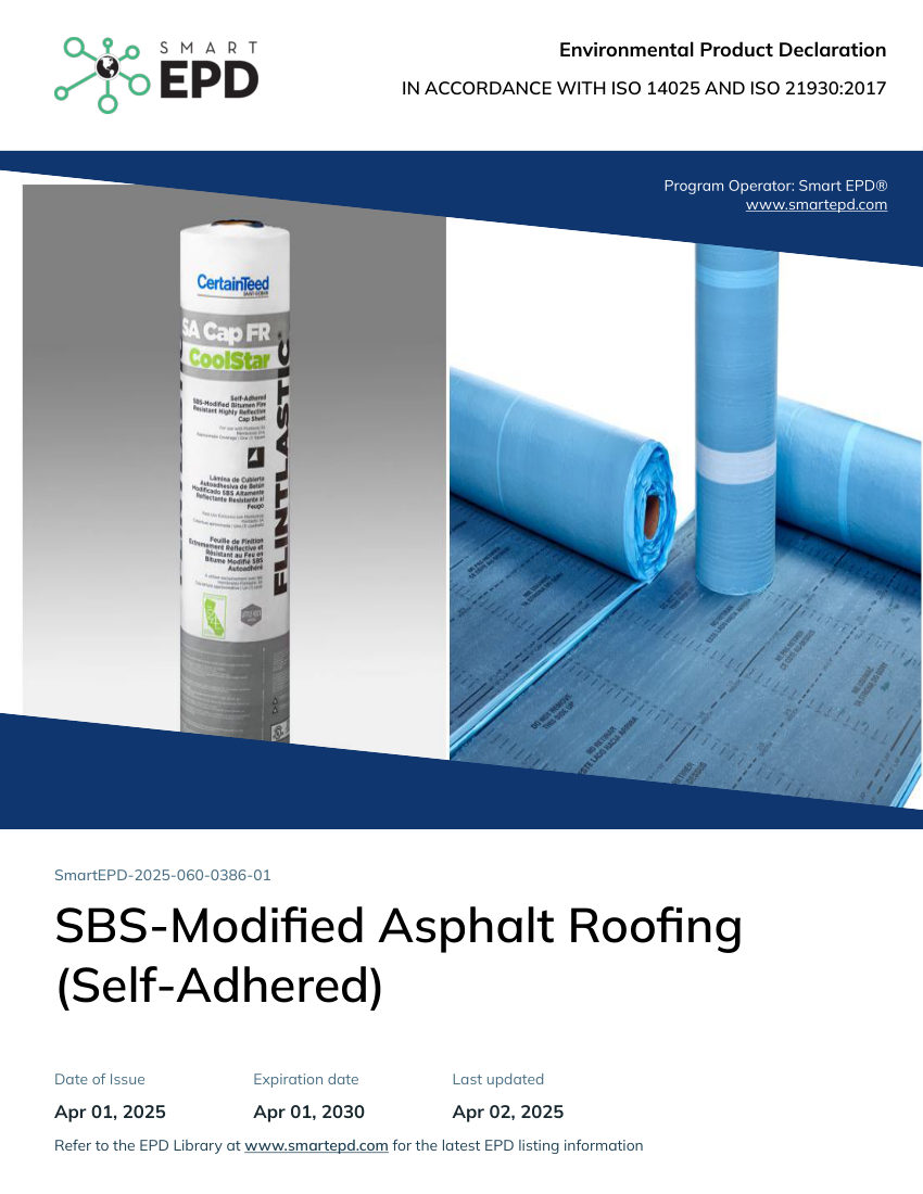 CertainTeed SBS Modified Asphalt Roofing Self Adhered cut sheet — first page