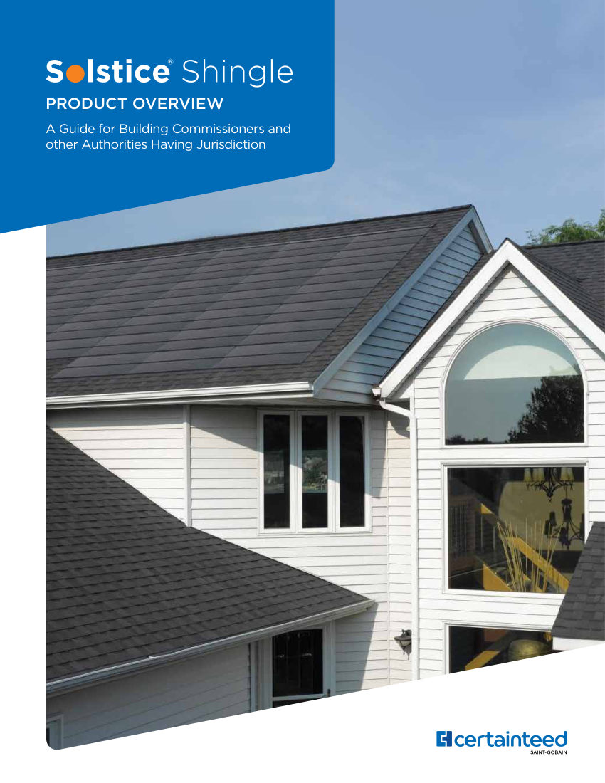 CertainTeed Solstice Shingle AHJ Guide cut sheet — first page