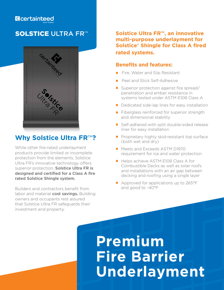 CertainTeed Solstice Ultra FR Sell Sheet 02 04 4638 US EN 2412 cut sheet — first page