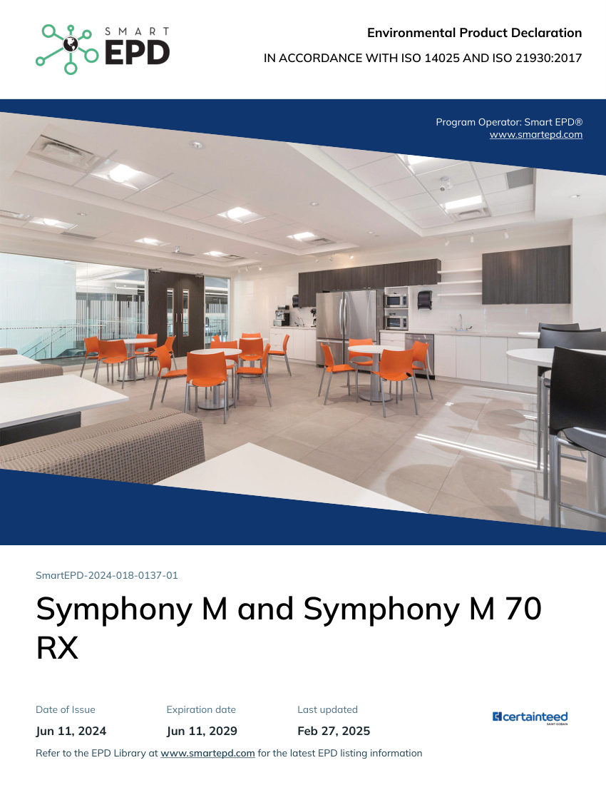 CertainTeed Symphony m Symphony m 70 Rx EPD 2503 E cut sheet — first page