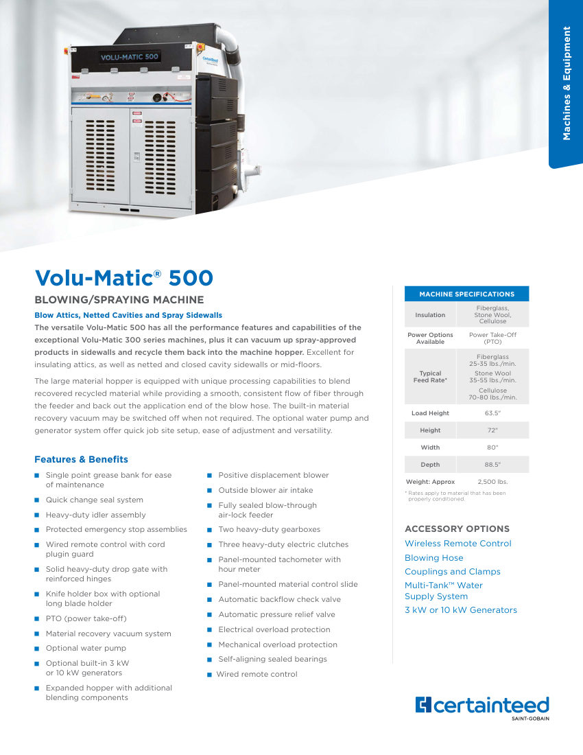 CertainTeed VOLU-MATIC 500 cut sheet — first page