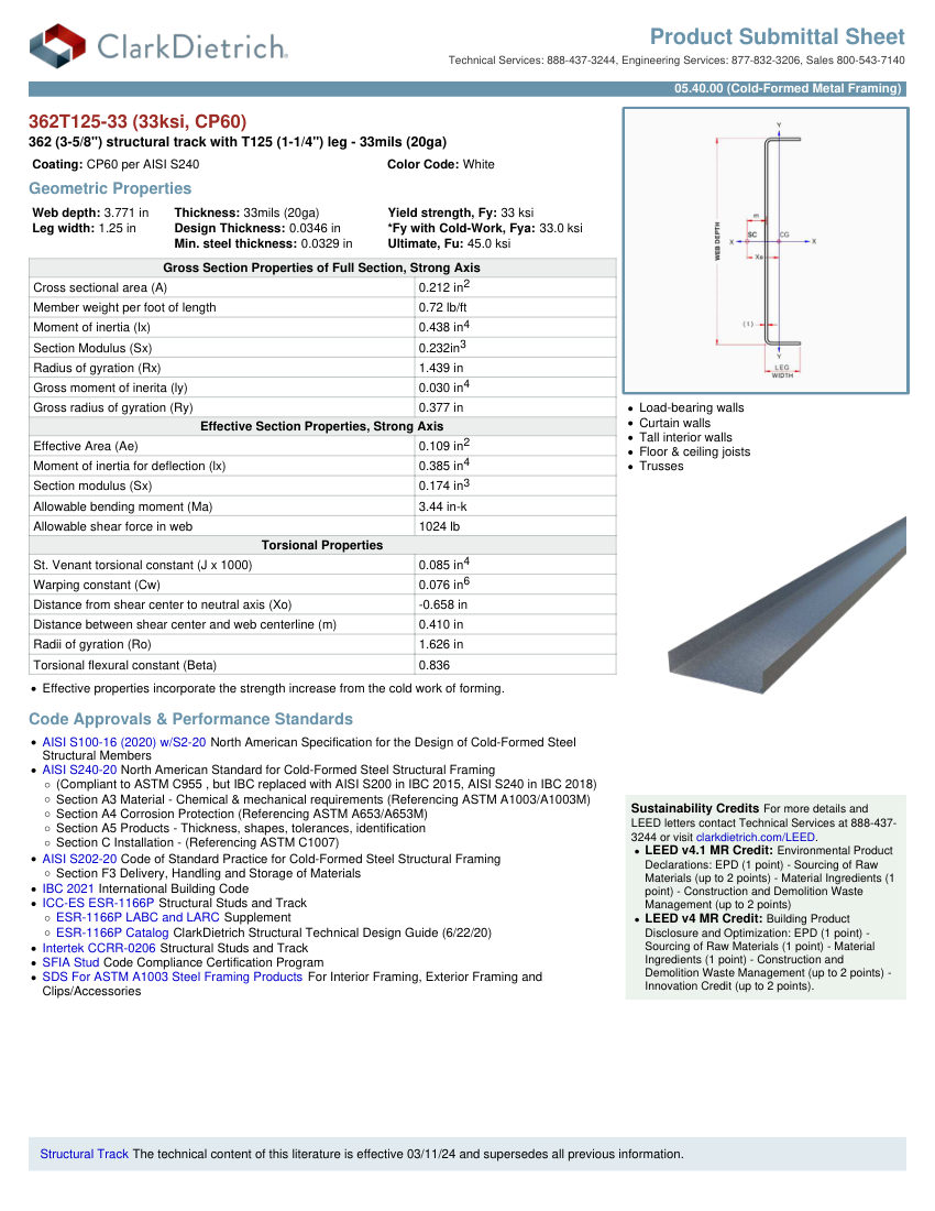 ClarkDietrich 362T125-30 cut sheet — first page