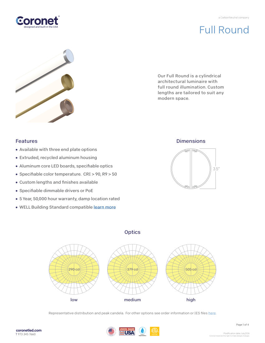 Coronet FULL-ROUND cut sheet — first page