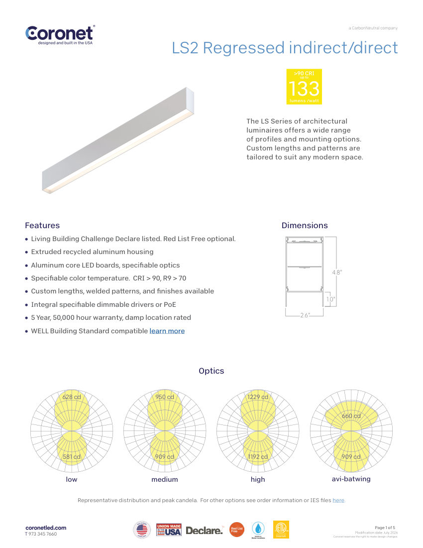 Coronet LS2-REGRESSED cut sheet — first page