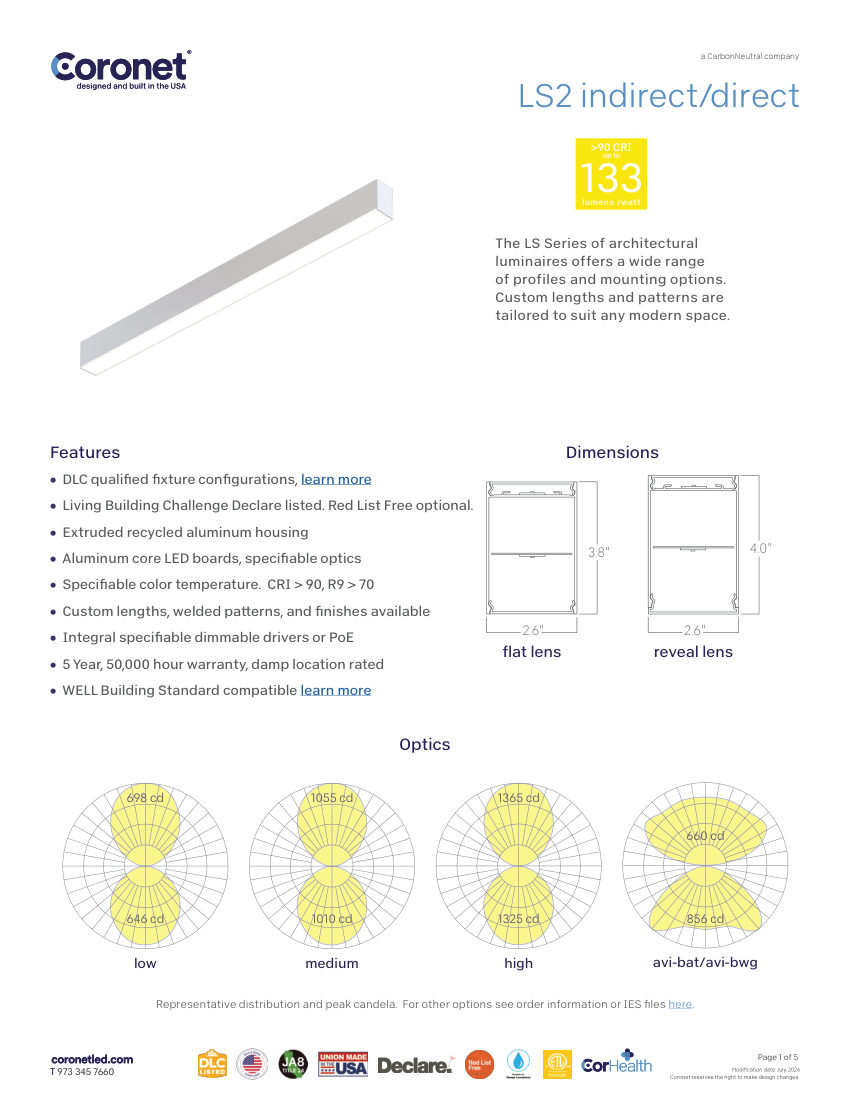 Coronet LS2 cut sheet — first page