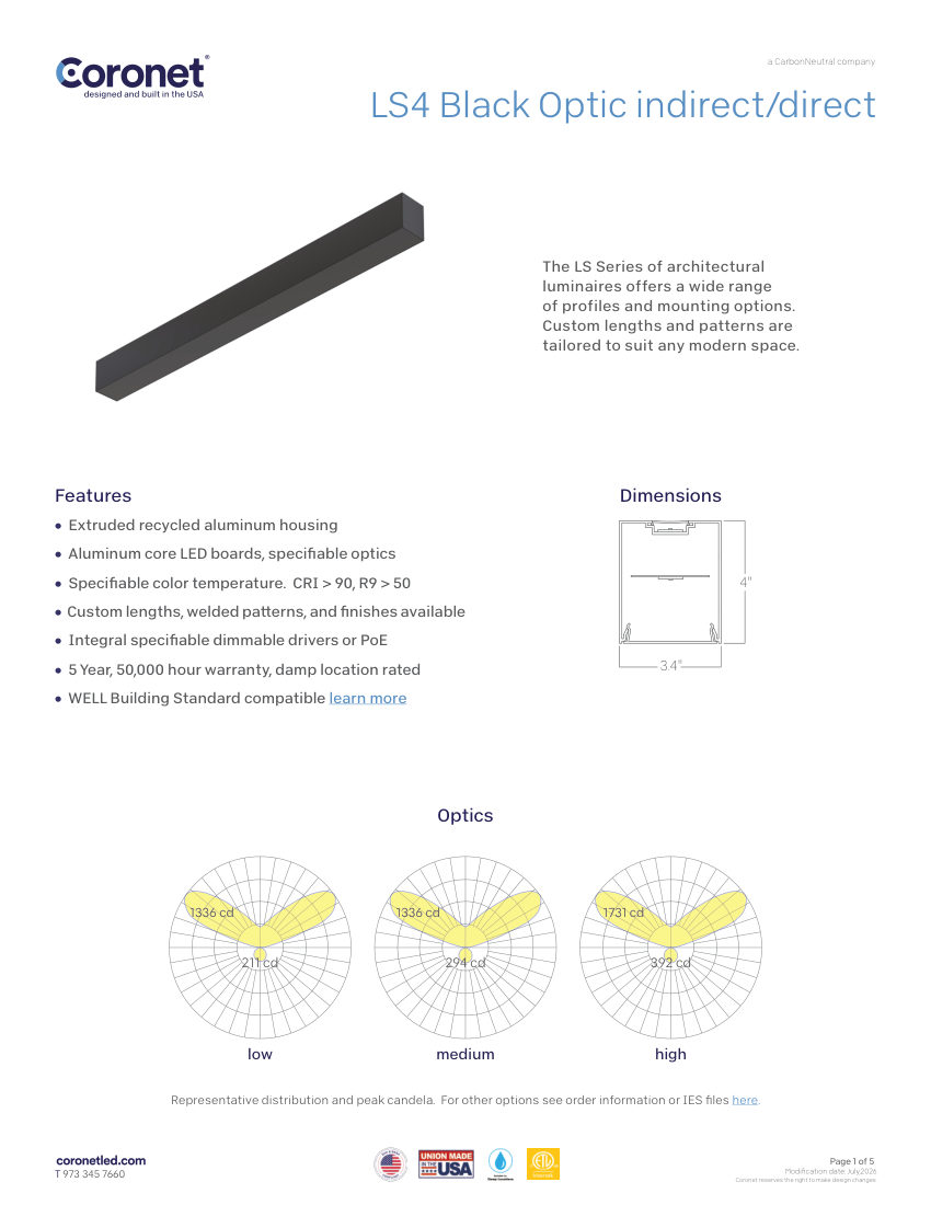 Coronet LS4-BKO cut sheet — first page