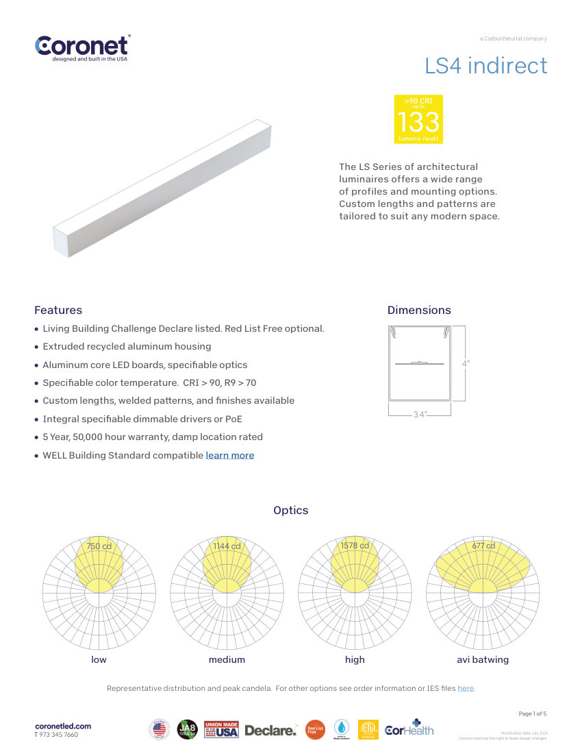 Coronet LS4 cut sheet — first page
