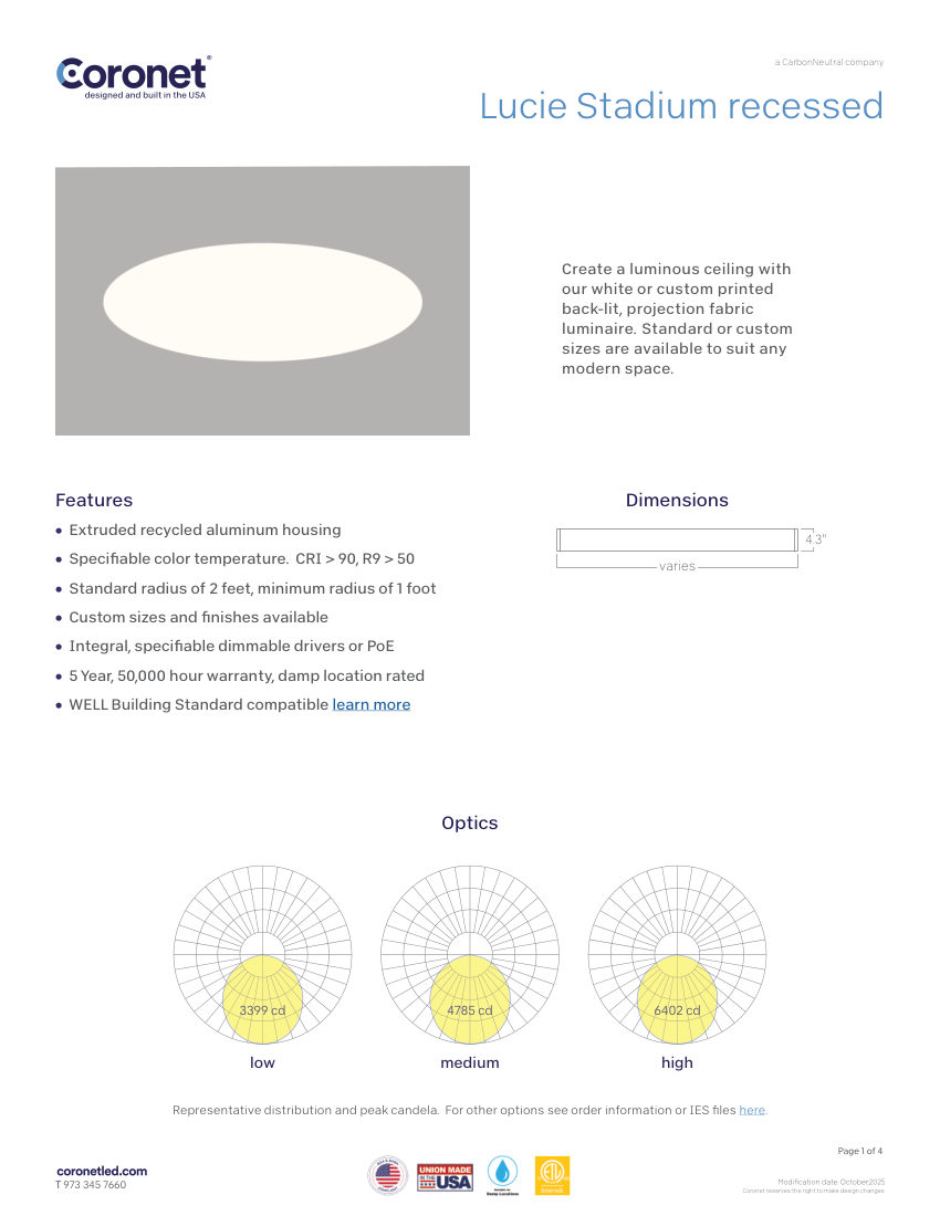Coronet LUCIE-CURVE-RECESSED cut sheet — first page