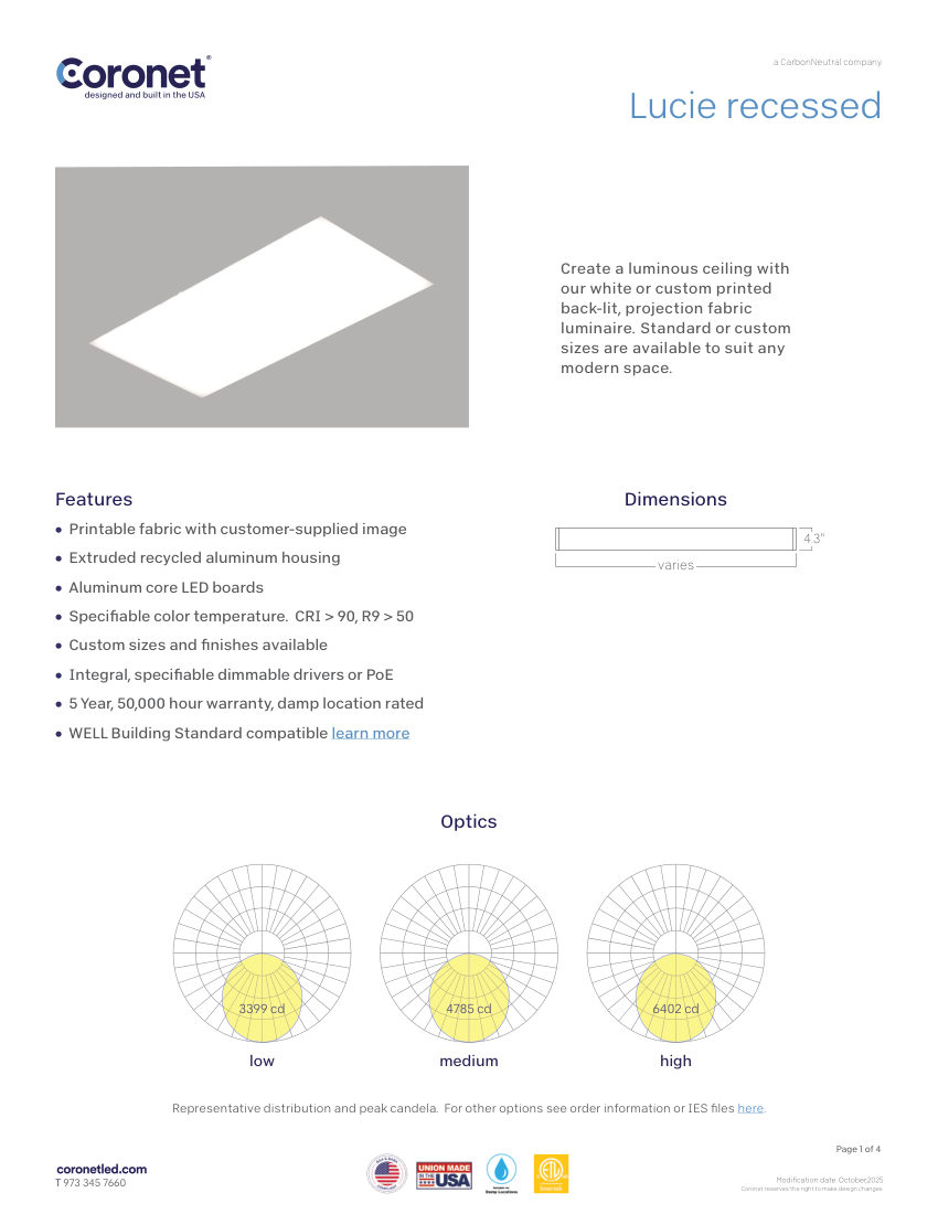 Coronet LUCIE-RECESSED cut sheet — first page