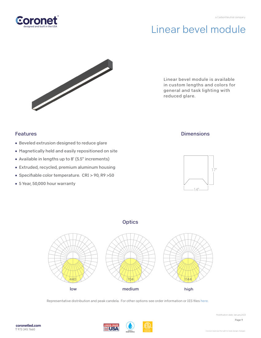 Coronet MAG--LINEAR-BEVEL cut sheet — first page