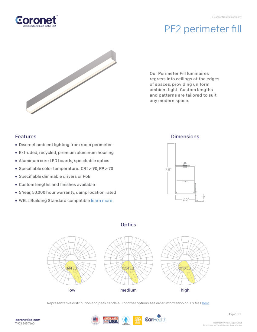 Coronet PF2-FILL cut sheet — first page