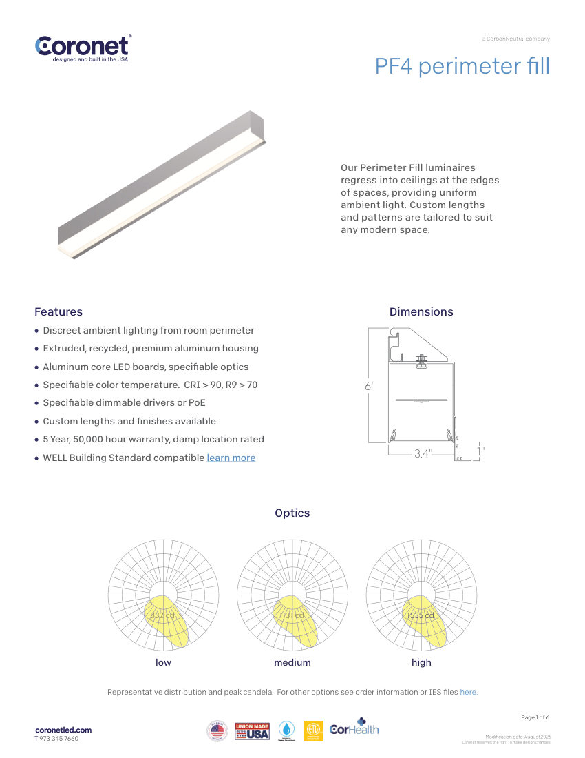 Coronet PF4-FILL cut sheet — first page