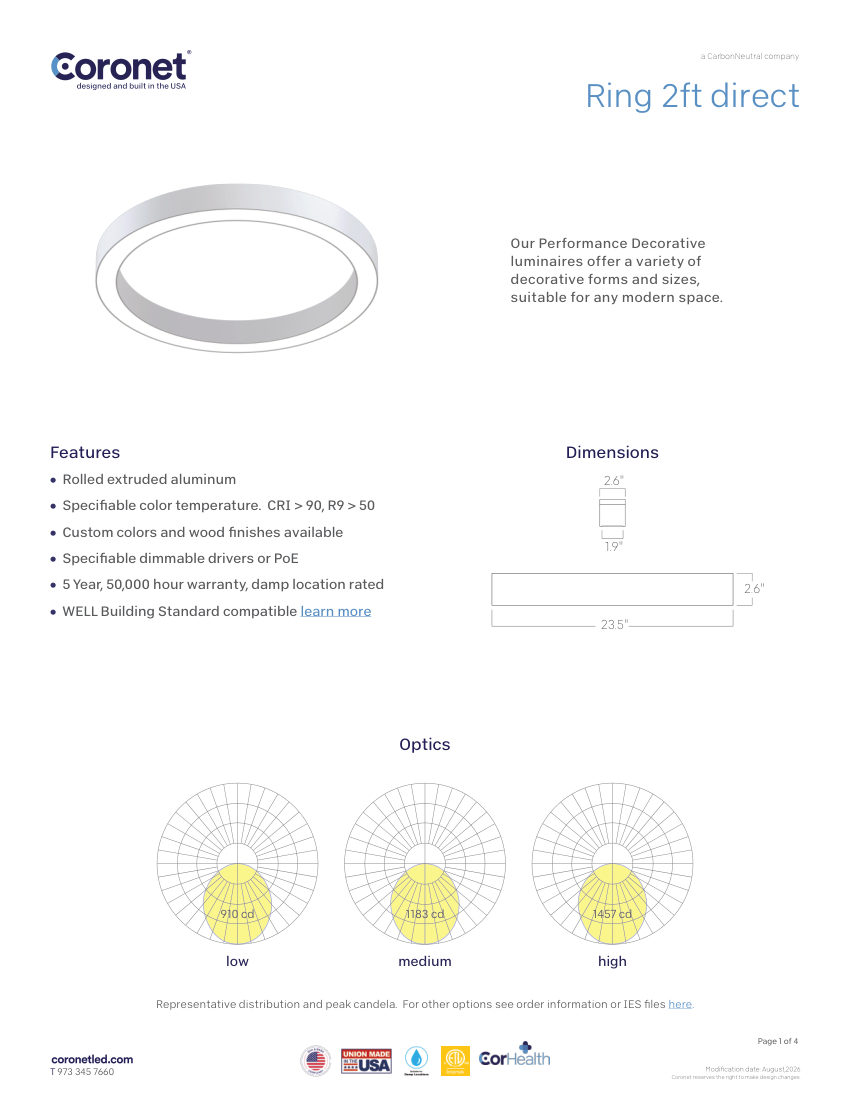Coronet RING--ROUND-PENDANT-LED-LUMINAIRE cut sheet — first page