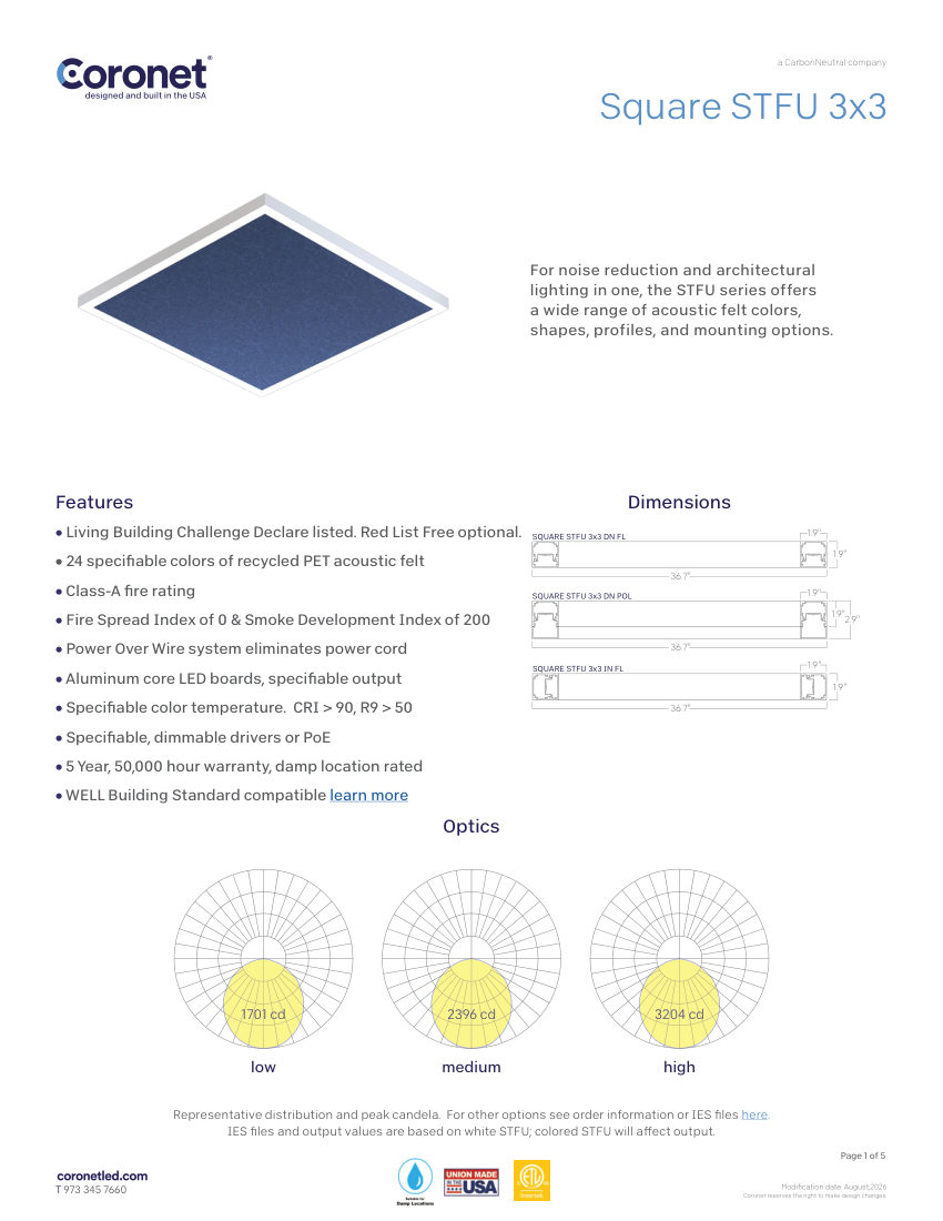 Coronet SQUARE cut sheet — first page