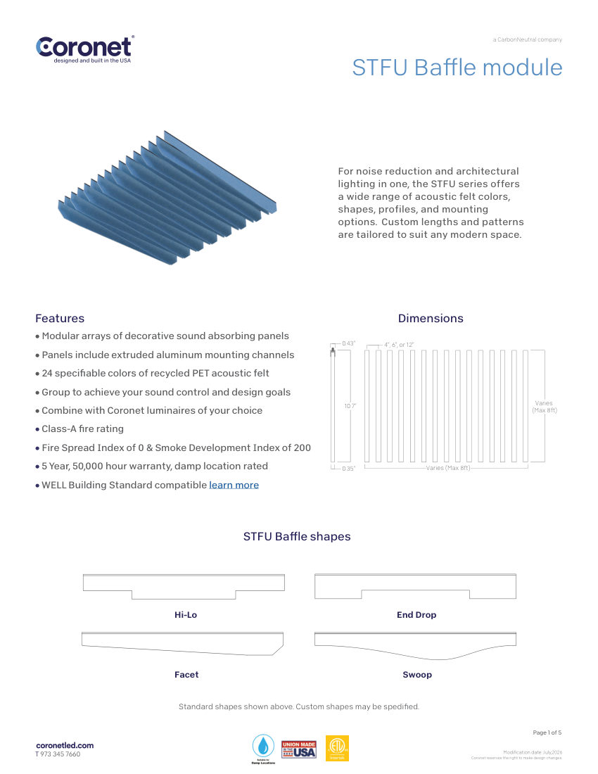 Coronet STFU-BAFFLE cut sheet — first page