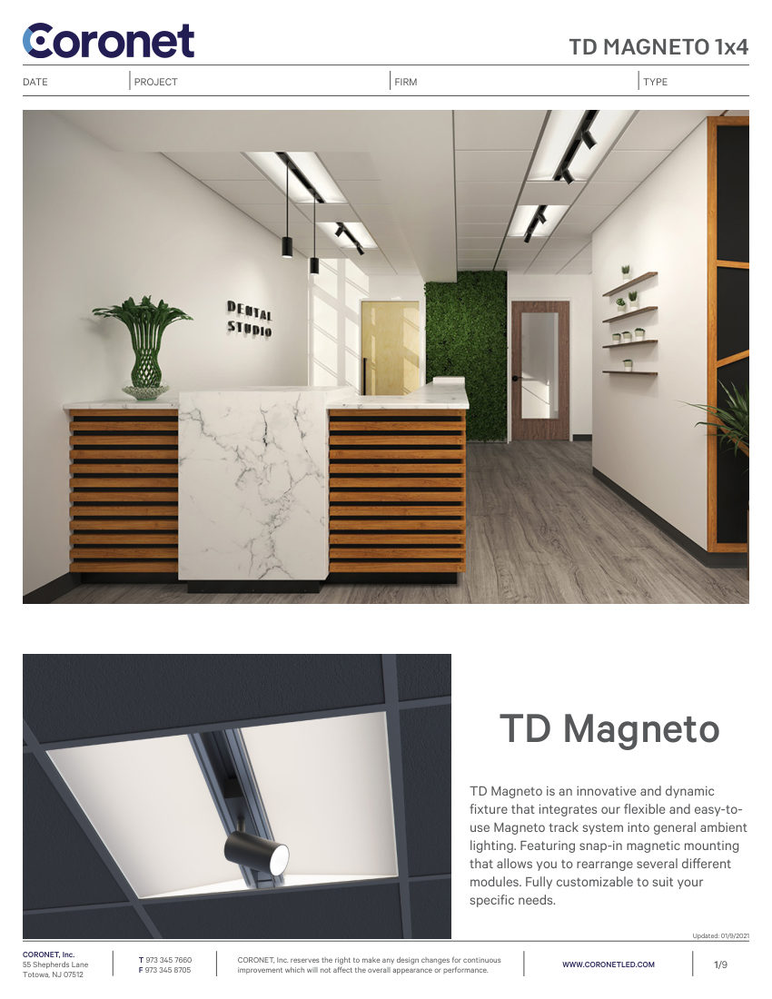 Coronet TD-MAGNETO cut sheet — first page
