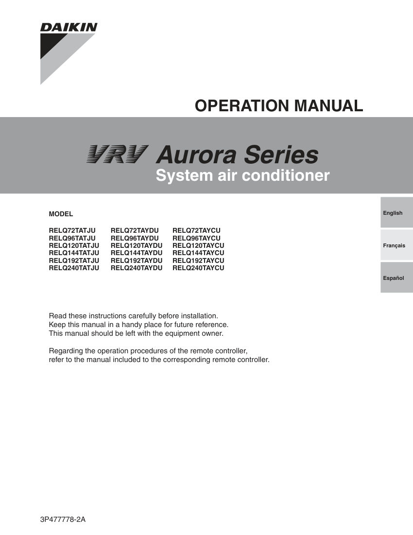 Daikin 3P477778-2A cut sheet — first page