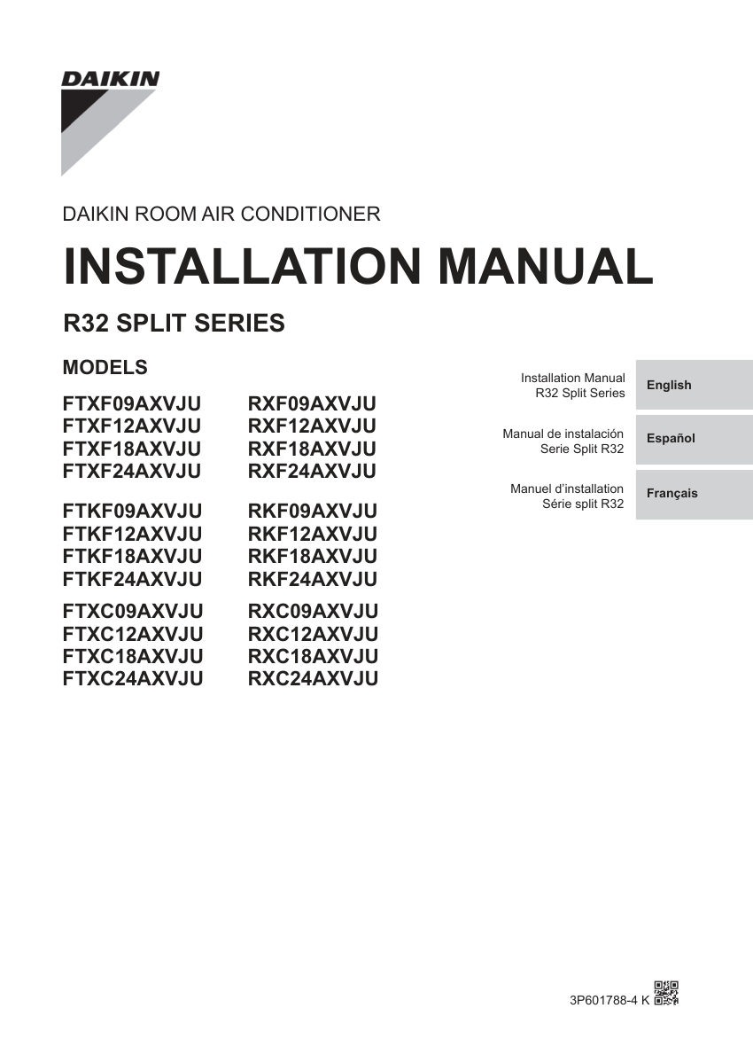 Daikin 3P601788-4K cut sheet — first page