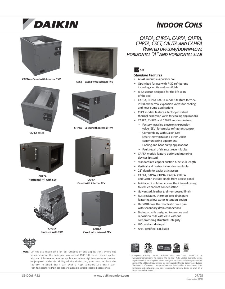 Daikin CAPTA1818A3 cut sheet — first page