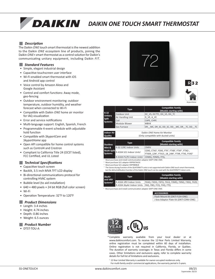 Daikin Daikin Daikin ONE Touch cut sheet — first page