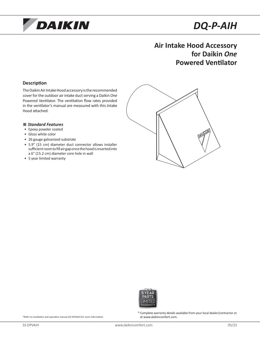 Daikin Daikin ss-dpvaih cut sheet — first page