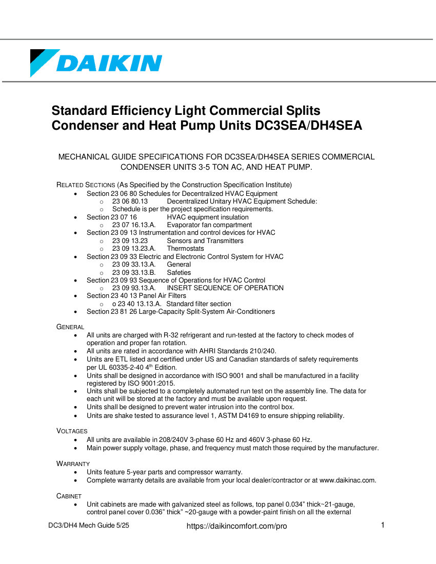 Daikin DC3 cut sheet — first page