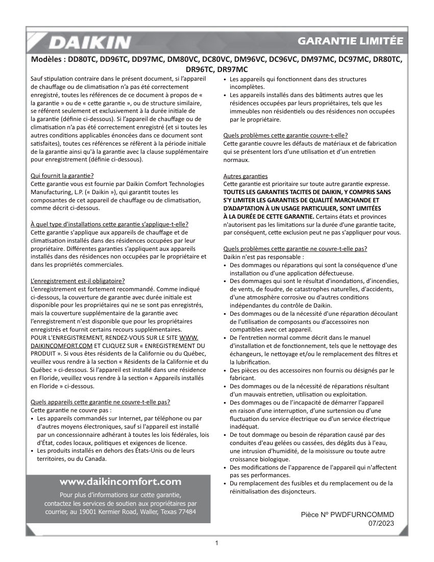 Daikin DD80TC cut sheet — first page