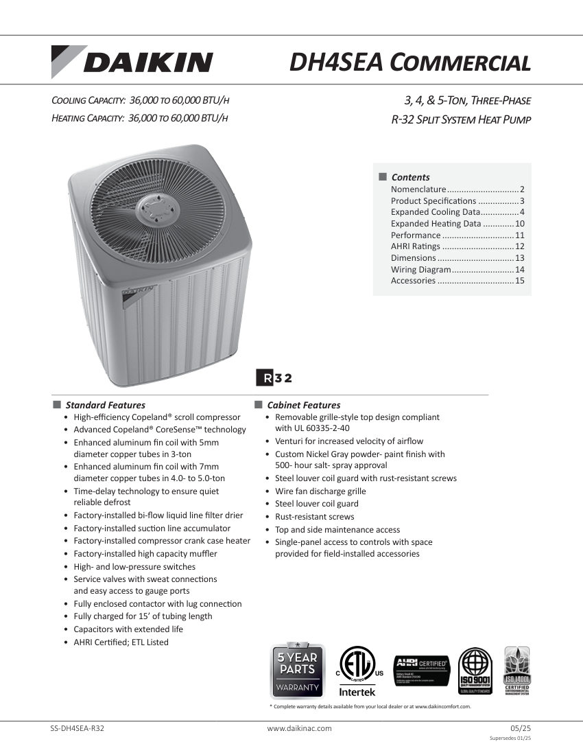 Daikin DH4SEA-R32 cut sheet — first page