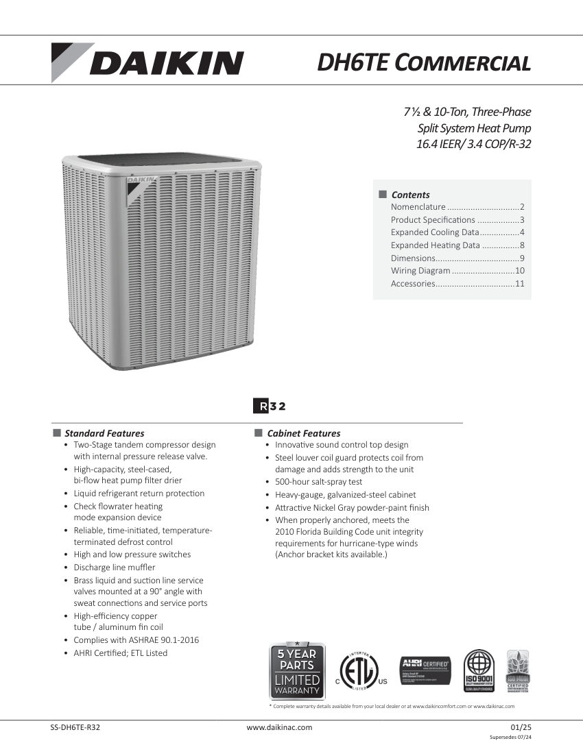 Daikin DH6TE-R32 cut sheet — first page
