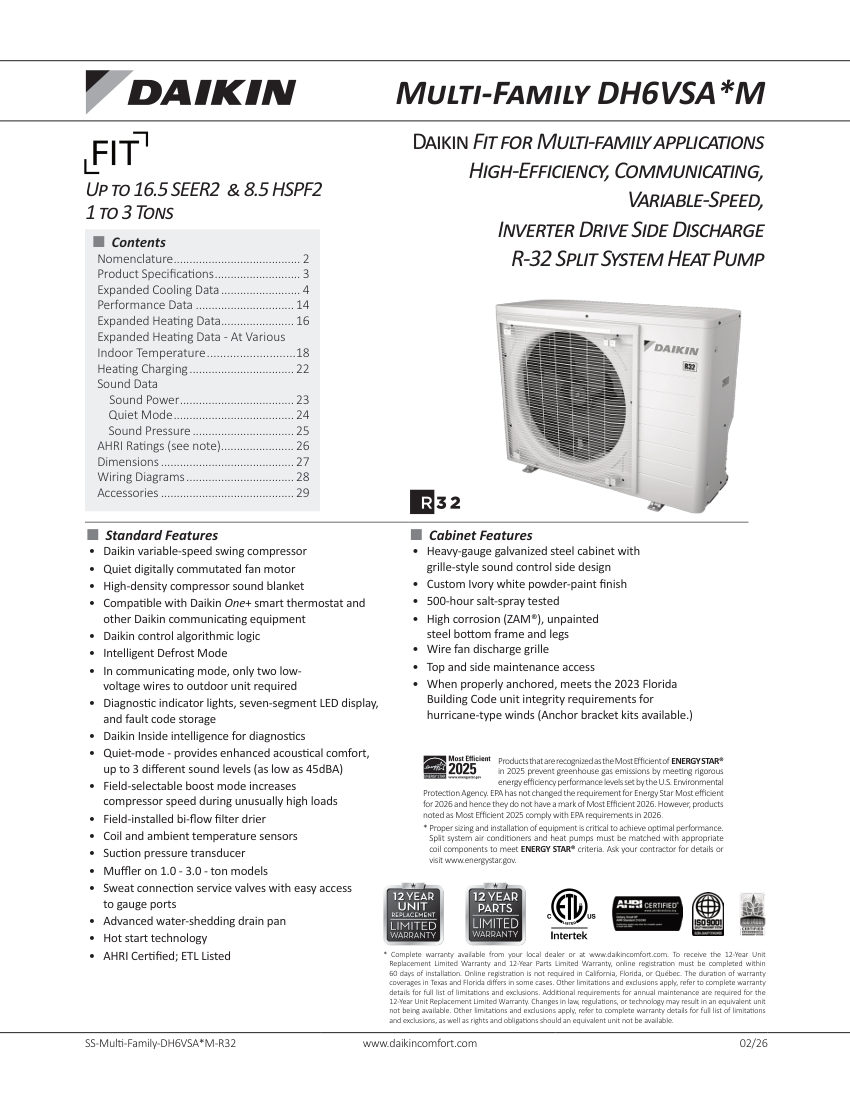 Daikin DH6VS-M cut sheet — first page