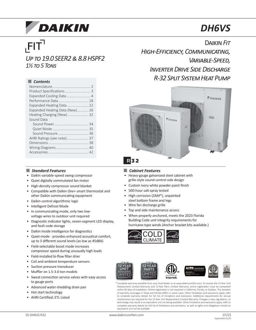 Daikin DH6VS-R32 cut sheet — first page