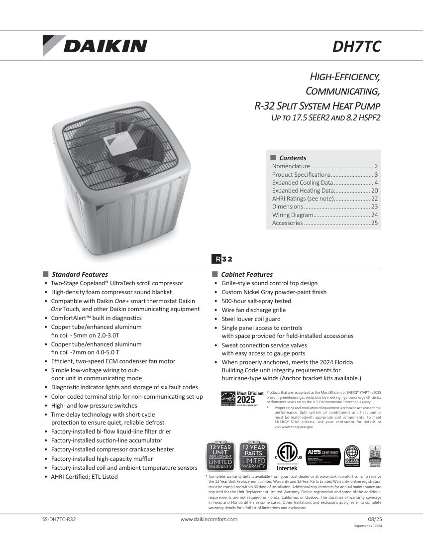 Daikin DH7TC-R32 cut sheet — first page