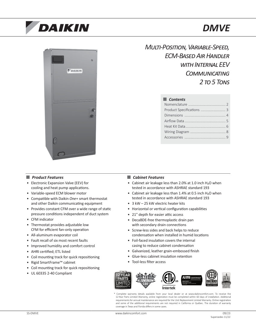 Daikin DMVE24BP1400BA cut sheet — first page