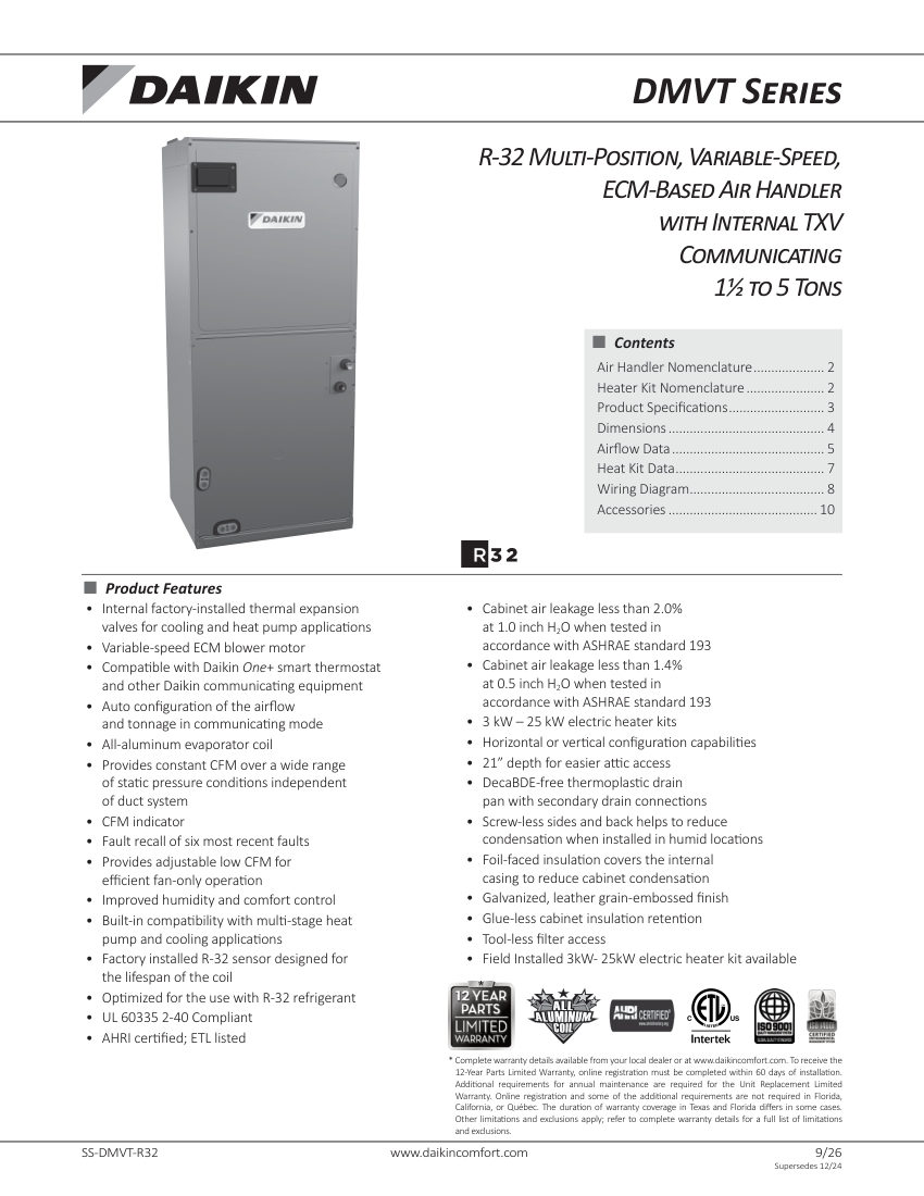 Daikin DMVT-R32 cut sheet — first page