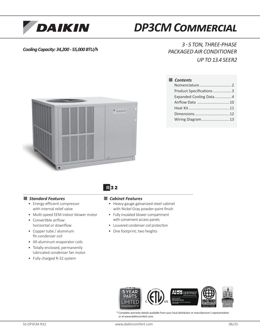 Daikin DP3CMC-R32 cut sheet — first page