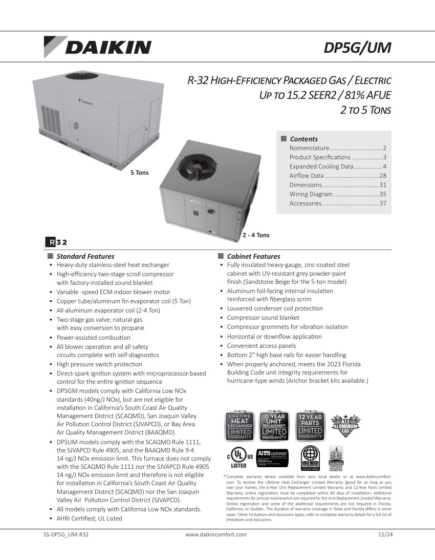 Daikin DP5GM2406031 cut sheet — first page