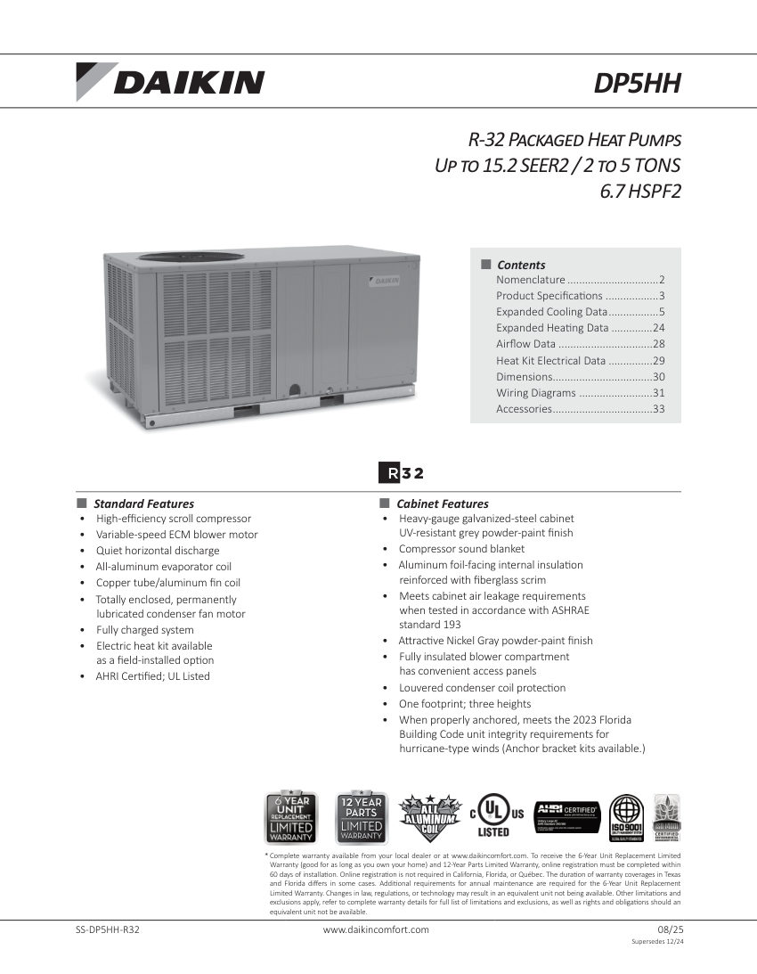 Daikin DP5HH-R32 cut sheet — first page