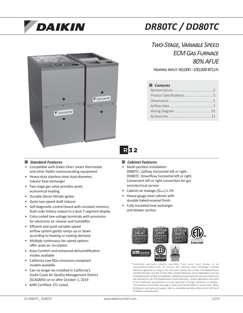 Daikin DR80TC-R32 cut sheet — first page