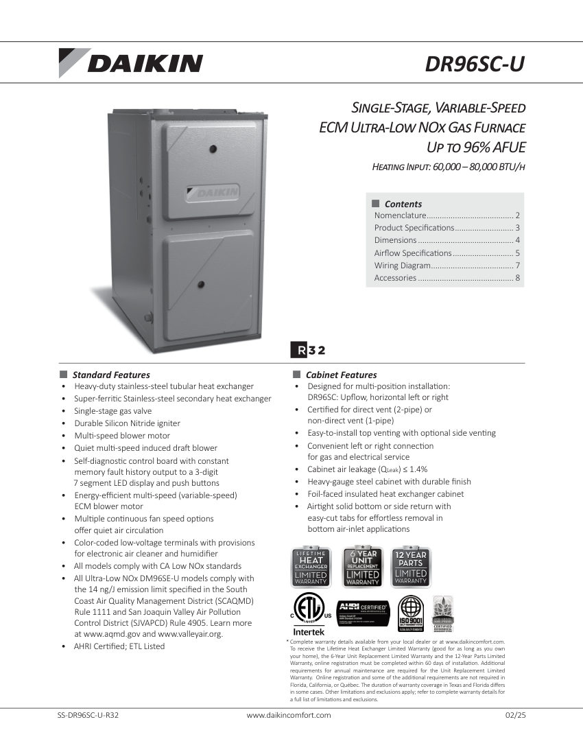 Daikin DR96SC-U-R32 cut sheet — first page