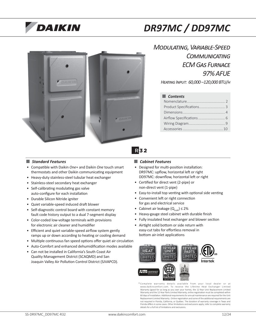 Daikin DR97MC0603BN cut sheet — first page